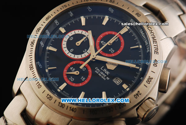 Tag Heuer Link Calibre 36 Chronograph Miyota Quartz Movement Full Steel with Blue Dial and Stick Markers - Click Image to Close
